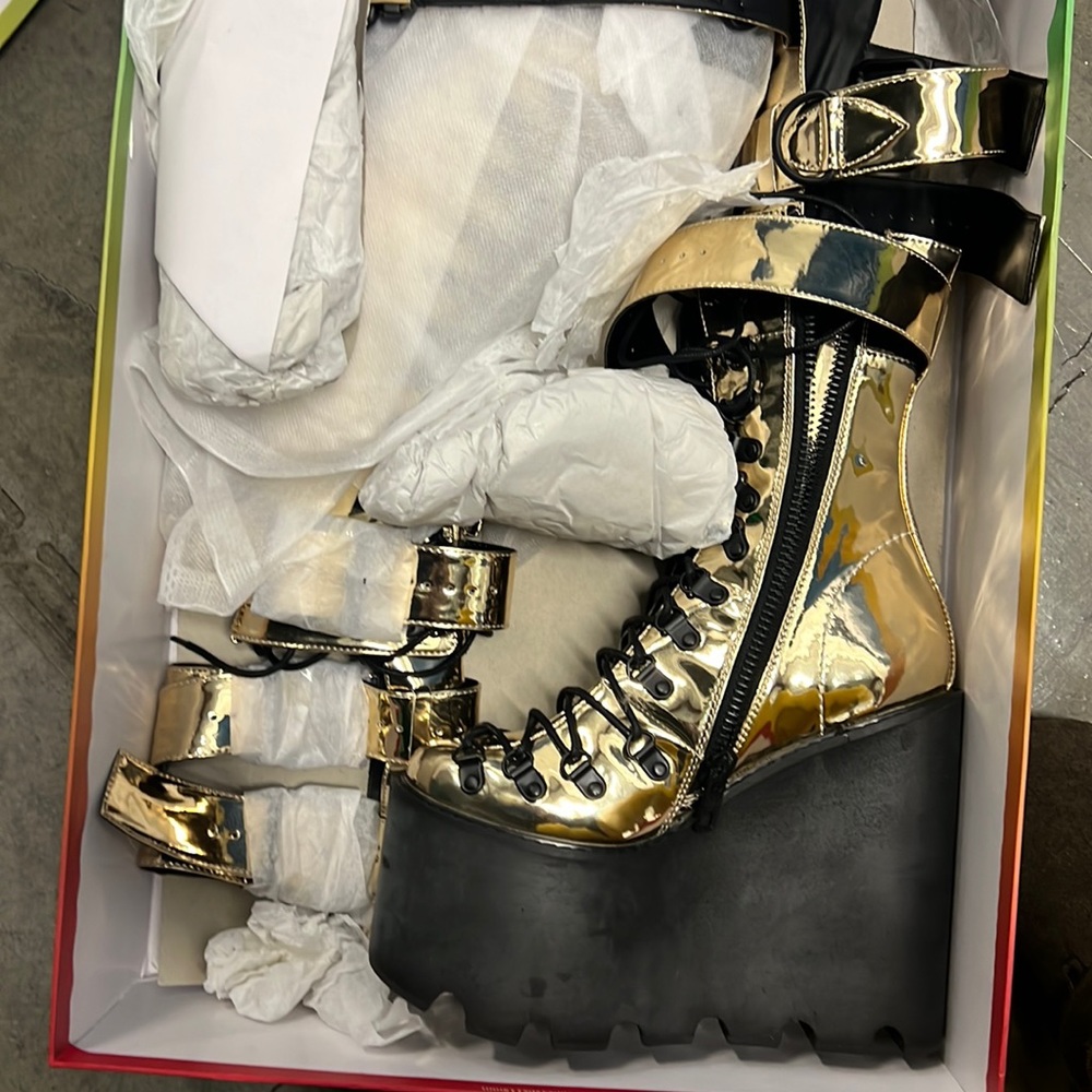 Gold platform boots festival rave party burning man current mood